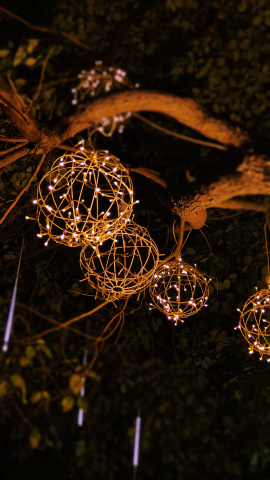 Small light lanterns on the tree (Portrait version)