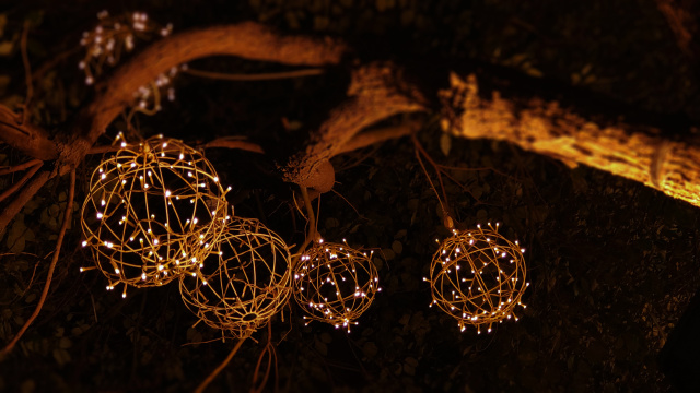 Small light lanterns on the tree (Landscape version)